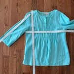 CHOiES Vtg Choices Women’s Linen Teal Blue 3/4 Sleeve Button Front Blouse Top, Sz M Photo 8