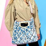 Cushette Dutchess Crossbody Velvet Purse Handbag Blue White Photo 1