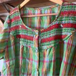 Vintage green plaid smocked button down shirt Size L Photo 1