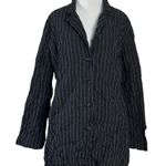 Sun Kim Boyfriend Jacket Black Pinstripe Size XL Crinkle Artsy Blazer LagenLook Photo 5