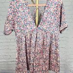 Lulus floral silky babydoll mini dress w/ tie back size small Pink Photo 0
