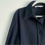 ZARA  Navy Blue Buckle Belt Button Down Shirt Blouse Photo 5