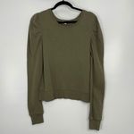 Leallo Women's Olive Green Jewel Puff Sleeve Crew Pullover Sweatshirt Medium Photo 2