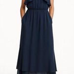 H&M Navy Blue Chiffon Sleeveless Halter Tiered Frilly Party Wedding Maxi Dress 8 Photo 0