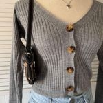 Boohoo  Cropped Grey Ribbed Buttoned Cardigan Sweater Photo 3