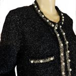White House | Black Market  BLACK W/METALLIC SILVER STRANDS BEADED CARDIGAN (XL) Photo 6