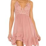 Free People Adella Crochet Slip Mini Dress in Rose Pink Photo 0