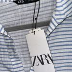 ZARA  Women Linen Striped 3/4 Sleeve Button-Down Shirt Blue White Size XS NEW Photo 5
