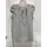 SheIn Striped Ruffle Sleeve Tie V Neck Women's Top Large L Black White Shirt Photo 1