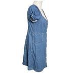 Madewell  Denim Puff-Sleeve Mini Dress Size 6 Dawnshire Wash Cotton Blue Button Photo 2