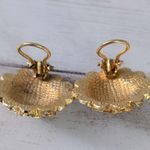 Vintage Clip On Earrings Gold Tone Flower with Light Blue Accents Photo 6