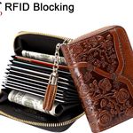 Genuine Leather Credit Card Holder for Women Designer Floral Card Case Wallet with Tassel(20095 Brown) Photo 1