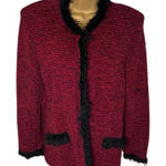 Leslie Fay Vintage 90s Y2K  Boucle Jacket Fringe Trim Zip Front Red Black M Photo 0