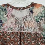 Figueroa & Flower Boho Floral Top Mixed Pattern Lace Pink Orange Tie Neck Size L Size L Photo 5