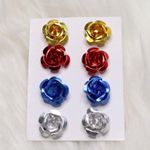 4 Large Metallic Rose Metal Stud Earrings Flawed Gold Photo 1