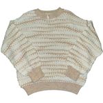 Anthropologie Cream & Tan Open Stitch Knit Pullover Crewneck Sweater Small Photo 1