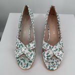 Jack Rogers Leather Palmer Espadrille Wedge White Daisy Floral Criss-Cross 9 Photo 3