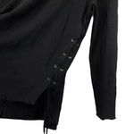 BLANK NYC Linen Blend V-Neck Long Sleeve Tunic Top M Assymetric Black Grunge Y2K Photo 6