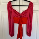 Pink and Orange Balloon Long Sleeve Colorblock Crop Top Size S Photo 3