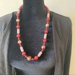 Vintage Japan Red Plastic Floral Beaded Necklace Photo 0