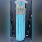 MAY QUEEN WOMEN’S BEADED BATEAU SWEETHEART LONG PROM DRESS AQUA MQ1293 Sz 8 NWT Blue Photo 1