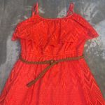 Size Small AUW Long Lace Overlay Ruffle Maxi Dress Coral Orange Chevron Pattern Photo 3