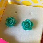 Origami Owl : Teal Color Rose Stud Earrings- Silver Tone Photo 3