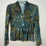 Alexandra Rosati Ribbon Blue Watercolor Art To Wear Blazer Jacket Cotton Size 4 Photo 0