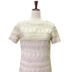 Vintage Cream Brocade Sheath Dress 60s Mod Texture Short Sleeve Shift Size Small White Photo 4