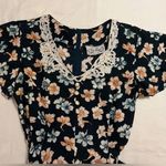 Enfocus Studio Vintage 80’s En Focus Culotte Jumpsuit Dark Green Floral Lace Collar Size S EUC Photo 3