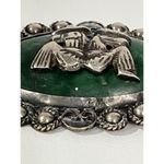 Vintage Mexico Sterling Silver Brooch Pin Jade sleeping Figures Oval Green Photo 9