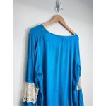Solitaire  Swim Cover Up Womens Beachy Blue Pompom V Neck Long Sleeve Size Large Photo 2