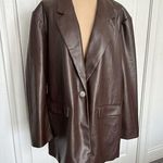 VERO MODA  Olivia Faux Leather One Button Blazer in Coffee Bean Pockets Size L Photo 0