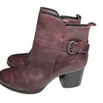 Born Gillian Moto Leather Ankle Boots Block Heel Zip Burgundy Aubergine Size 7M Red Photo 3