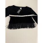 EXPRESS Vintage 2000s Vtg y2k  Black 3/4 Sleeve Fringe Crop Top S NWT Western Photo 5