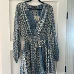 AQUA  Patchwork Print Mini Dress Floral Blue and White Photo 2