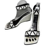 Luc Berjen Paris 40 9.5 White Black Leather Mod Retro Ankle Strap Wedge Heels Photo 1