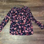 Lucky Brand Navy Blue Floral Blouse Size L Long Sleeve Bohemian Lightweight Top Photo 3