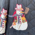 Vintage Americana appliqué snowman quilted jacket reversible w black red plaid Size M Photo 1