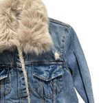 Abercrombie & Fitch Denim Jacket Blue Womens Size XL Faux Fur Sherpa Lined Photo 3