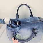 Juicy Couture Bag Obsession Satchel Slate Blue Velvet Rhinestones Purse Handbag Photo 12