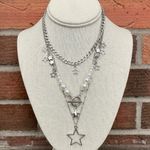 Layered Star Necklace Set with White Faux Pearls Silver Photo 0