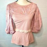 On Twelfth Pink Dusty Rose Balloon Sleeve Floral w Eyelet Trim Blouse Photo 0