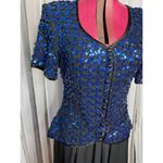 formal dress sequins v neck short sleeve swing skirt Blue Size M Photo 1