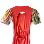 Desigual  Puff Sleeve Cutout Back Knit Midi Dress Red Orange Multicolor M Photo 9