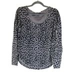 Lucky Brand Grey Leopard Print Scoop Neck Waffle Long Sleeve Size Small Photo 0