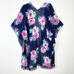 Dress Barn Navy & Pink Floral Fringed Hem Kimono Cardigan One Size Fits Most Photo 1