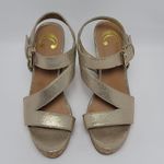 Womens Metallic Gold Glossy Open Toe Buckle Slingback Wedge Heel Sandals Size 8M Photo 7