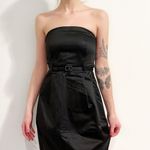 Theory Black Strapless Satin Bubble Dress Photo 0