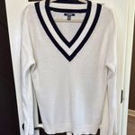 CHAPS  White & Navy Preppy Varsity Pull Over V-Neck Tennis 100% Cotton Sweater XL Photo 0